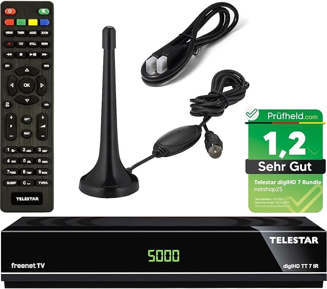 Insieme ricevitore DVB-T2 Telestar con antenna e cavo HDMI