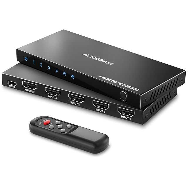 Commutatore HDMI 2.0b a 4 porte AVIDGRAM con telecomando a infrarossi