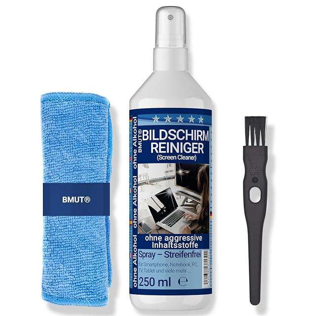 Set di pulizia per schermi BMUT con spray, panno in microfibra e spazzolino