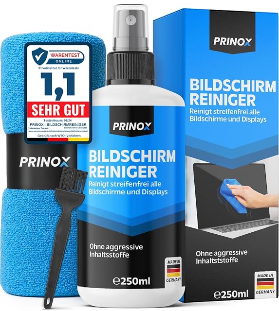 Set di pulizia per schermi XXL Prinox con spray, panno e spazzolino